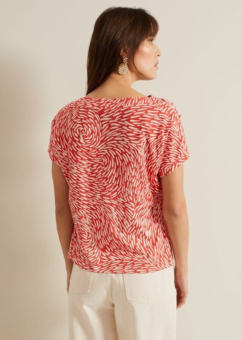 Phase Eight Suzie Button Detail Printed T Shirts Red USA | 0895471-NY